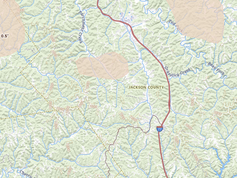 Radar-estimated hail-size map of the storm over Given, WV on Sep 4, 2026