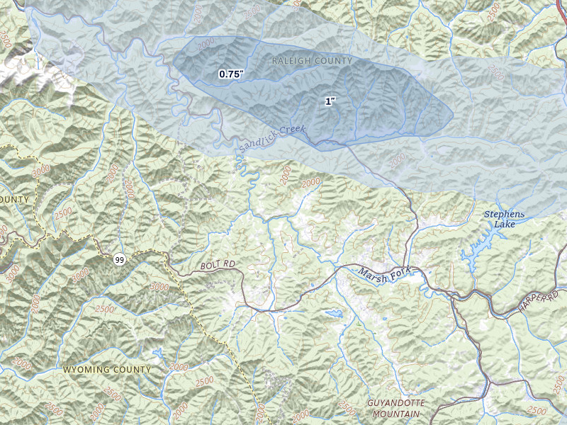 NEXRAD radar-signature map of the hail storm over Glen Daniel, WV on Apr 1, 2026