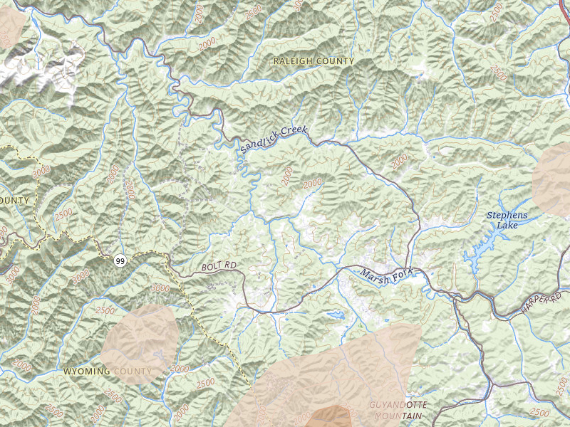 Radar-estimated hail-size map of the storm over Glen Daniel, WV on Jul 4, 2026