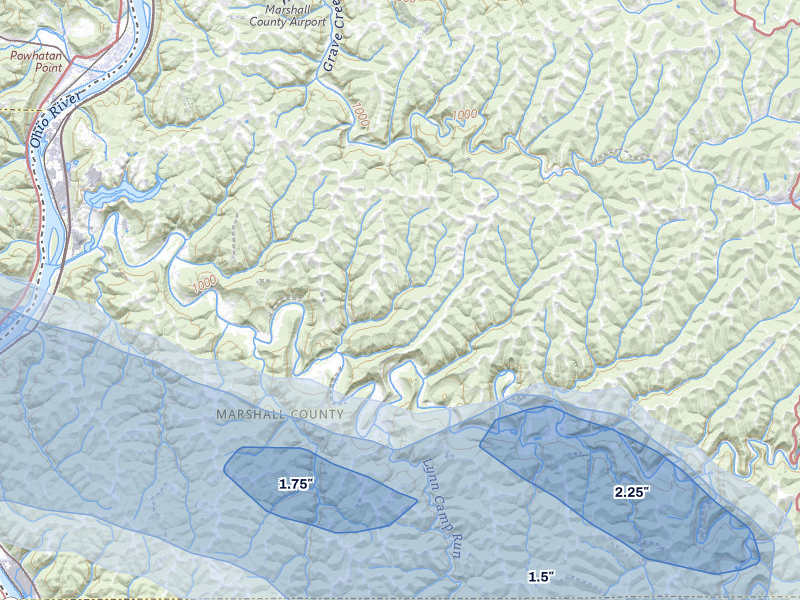 NEXRAD radar-signature map of the hail storm over Glen Easton, WV on Apr 1, 2026