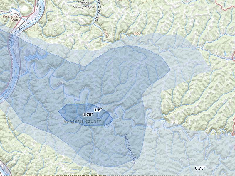 NEXRAD radar-signature map of the hail storm over Glen Easton, WV on Jun 6, 2026