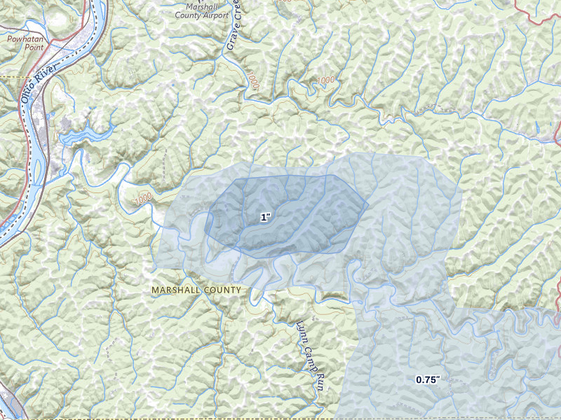 NEXRAD radar-signature map of the hail over Glen Easton, WV