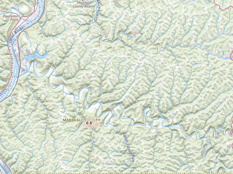 Radar-estimated hail-size map of the storm over Glen Easton, WV on Aug 8, 2026