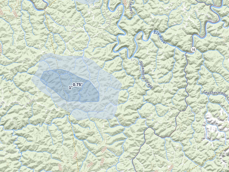 NEXRAD radar-signature map of the hail storm over Glen, WV on Jul 4, 2026