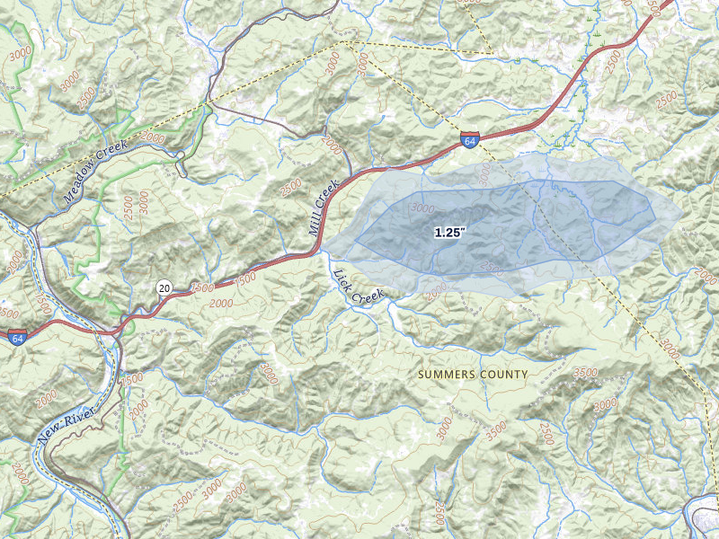 NEXRAD radar-signature map of the hail storm over Green Sulphur Springs, WV on May 27, 2026
