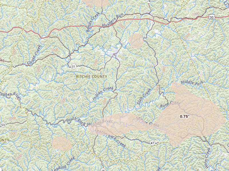 Radar-estimated hail-size map of the storm over Harrisville, WV
