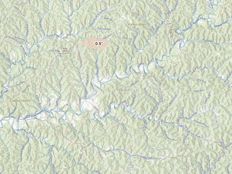 Radar-estimated hail-size map of the storm over Harrisville, WV