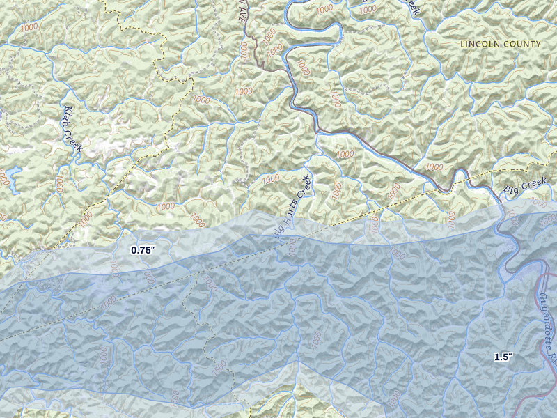 NEXRAD radar-signature map of the hail storm over Harts, WV on Apr 1, 2026