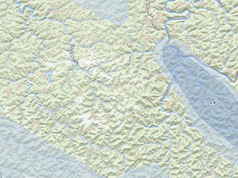 NEXRAD radar-signature map of the hail storm over Harts, WV on Aug 11, 2026