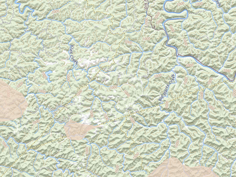 Radar-estimated hail-size map of the storm over Harts, WV on Aug 22, 2026