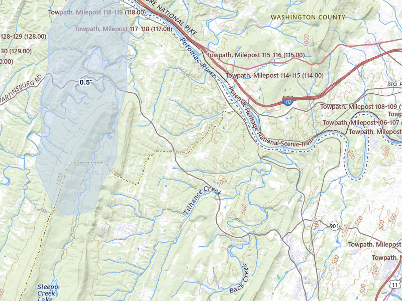NEXRAD radar-signature map of the hail storm over Hedgesville, WV on May 13, 2026