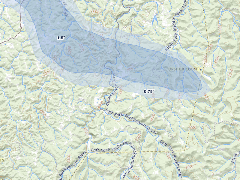 NEXRAD radar-signature map of the hail over Helvetia, WV