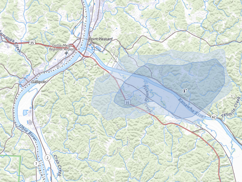 NEXRAD radar-signature map of the hail over Henderson, WV