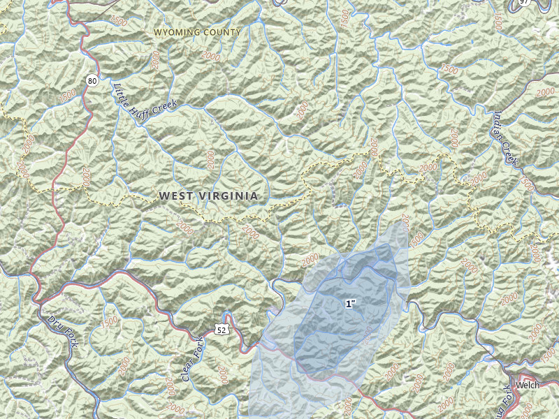 NEXRAD radar-signature map of the hail storm over Hensley, WV on May 13, 2026