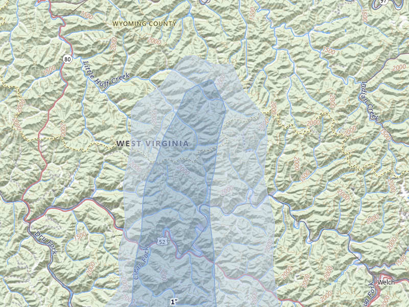 NEXRAD radar-signature map of the hail storm over Hensley, WV on Jul 4, 2026