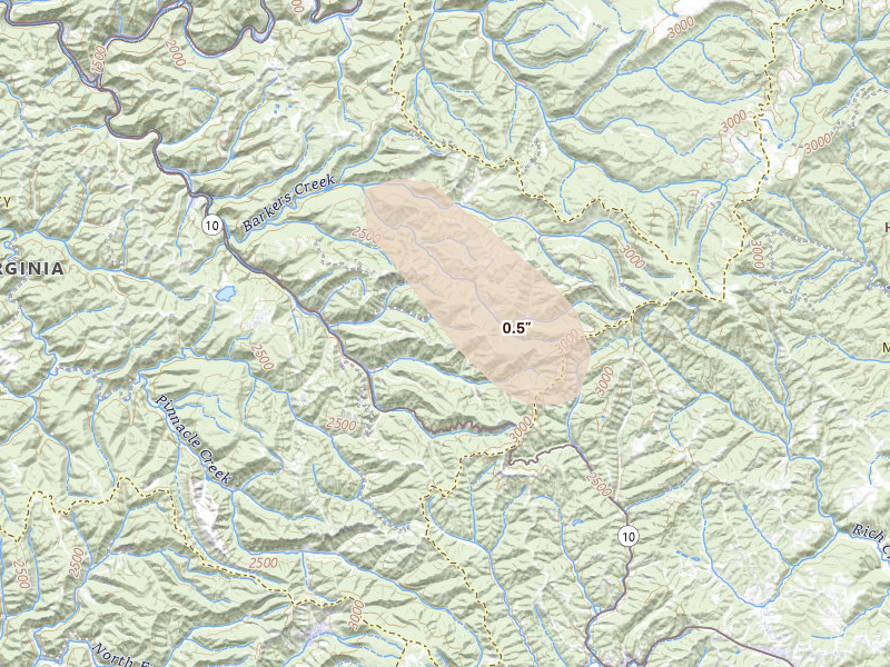Radar-estimated hail-size map of the storm over Herndon, WV on Sep 4, 2026