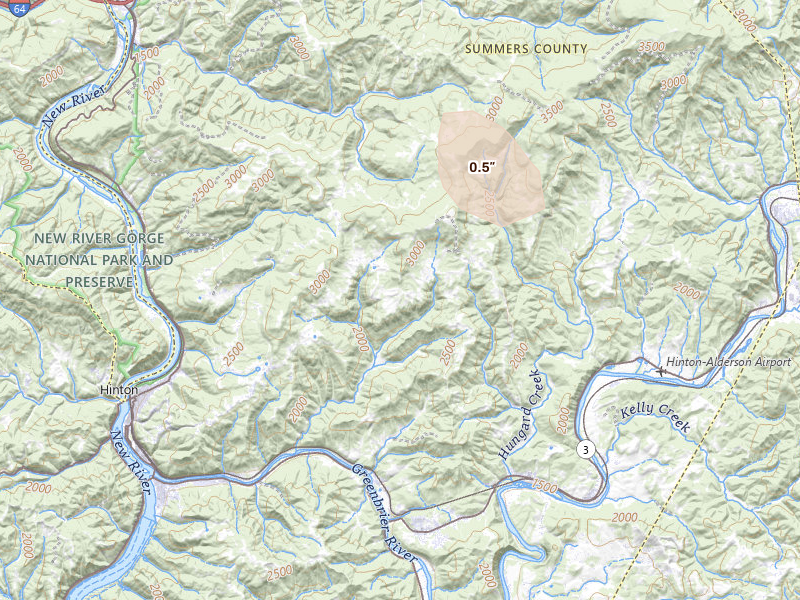 Radar-estimated hail-size map of the storm over Hinton, WV