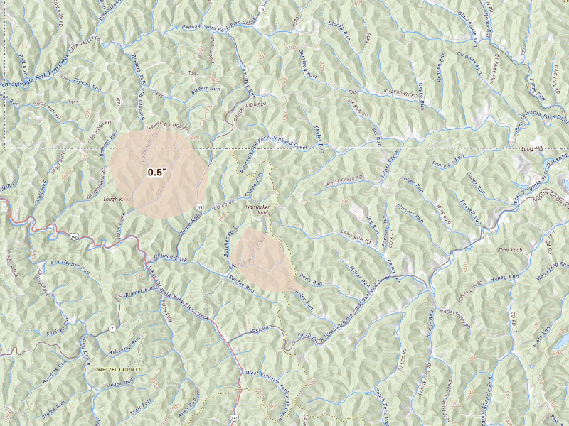 Radar-estimated hail-size map of the storm over Hundred, WV