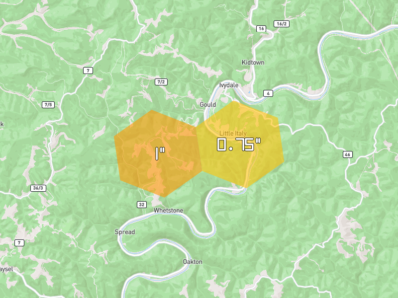 Hail map of Ivydale, WV on Jul 4, 2026, hail up to 1"