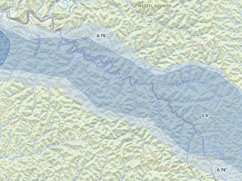 NEXRAD radar-signature map of the hail over Jacksonburg, WV