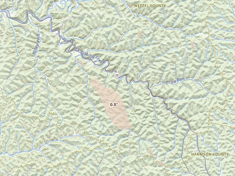 Radar-estimated hail-size map of the storm over Jacksonburg, WV