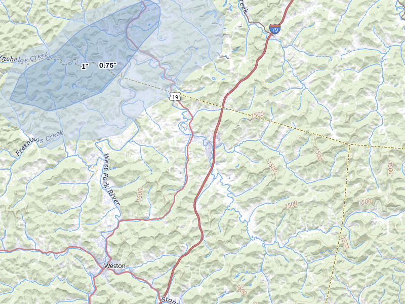 NEXRAD radar-signature map of the hail over Jane Lew, WV