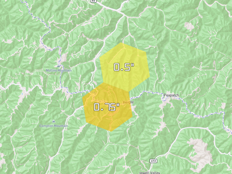 Hail map of Jolo, WV on Jul 4, 2026, hail up to 0.75"
