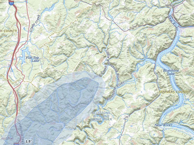 NEXRAD radar-signature map of the hail over Jumping Branch, WV