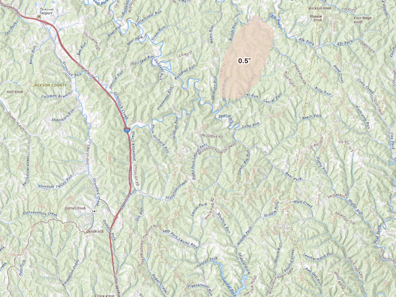 Radar-estimated hail-size map of the storm over Kenna, WV