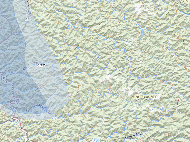 NEXRAD radar-signature map of the hail storm over Kermit, WV on Jul 27, 2026