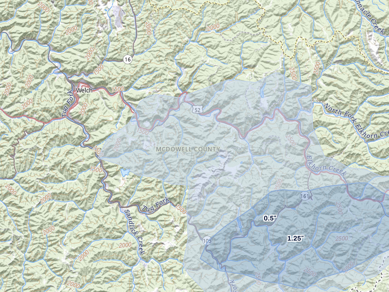 NEXRAD radar-signature map of the hail storm over Kimball, WV on Apr 1, 2026