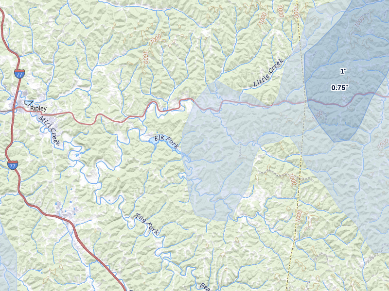 NEXRAD radar-signature map of the hail storm over Le Roy, WV on Aug 6, 2026