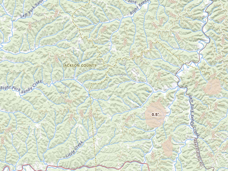 Radar-estimated hail-size map of the storm over Le Roy, WV on Aug 7, 2026