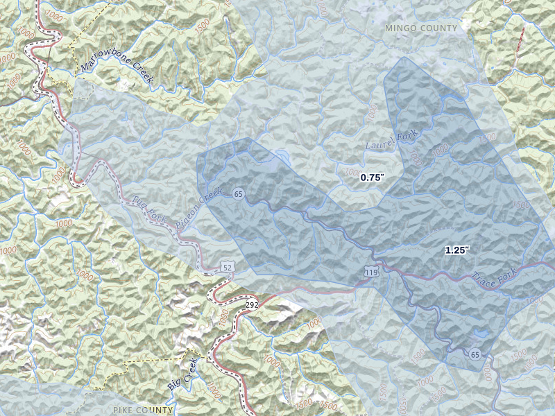 NEXRAD radar-signature map of the hail storm over Lenore, WV on Aug 11, 2026