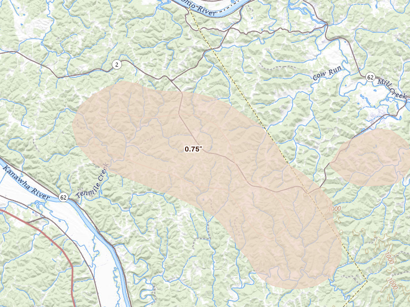 Radar-estimated hail-size map of the storm over Leon, WV