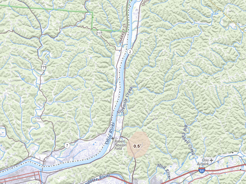 Radar-estimated hail-size map of the storm over Lesage, WV