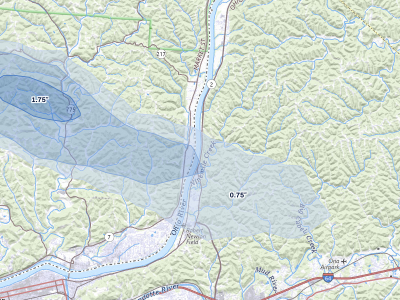 NEXRAD radar-signature map of the hail over Lesage, WV