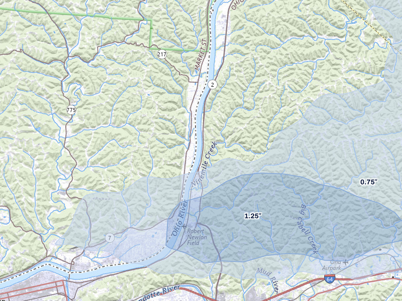 NEXRAD radar-signature map of the hail storm over Lesage, WV on Aug 16, 2026