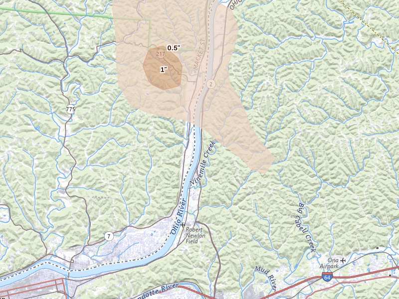 Radar-estimated hail-size map of the storm over Lesage, WV