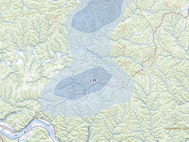 NEXRAD radar-signature map of the hail storm over Liberty, WV on Jul 5, 2026