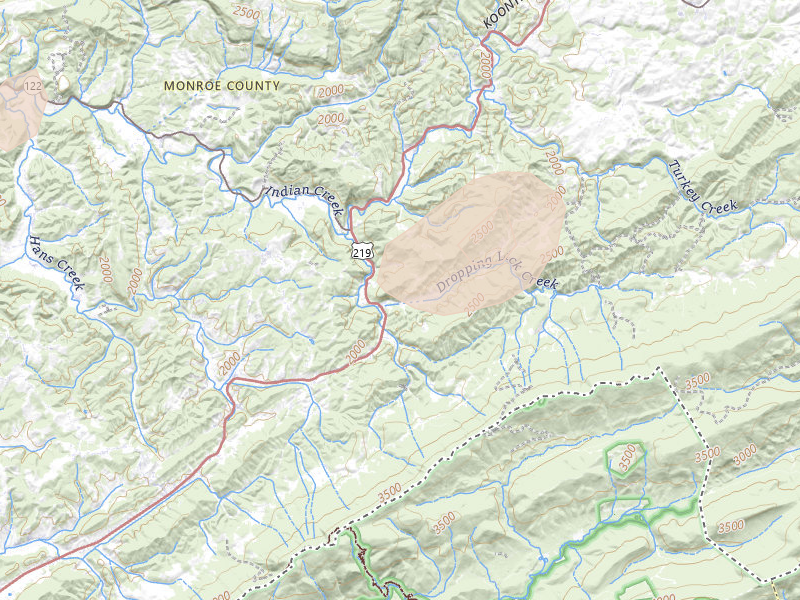 Radar-estimated hail-size map of the storm over Lindside, WV on Jul 4, 2026