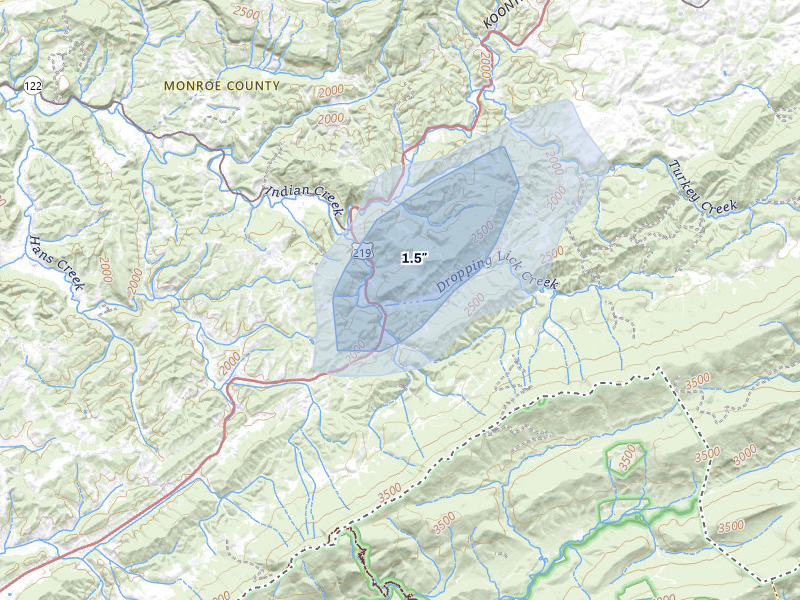 NEXRAD radar-signature map of the hail over Lindside, WV