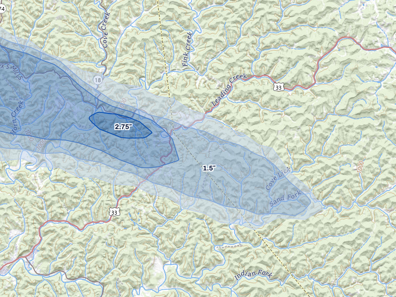 NEXRAD radar-signature map of the hail storm over Linn, WV on May 27, 2026