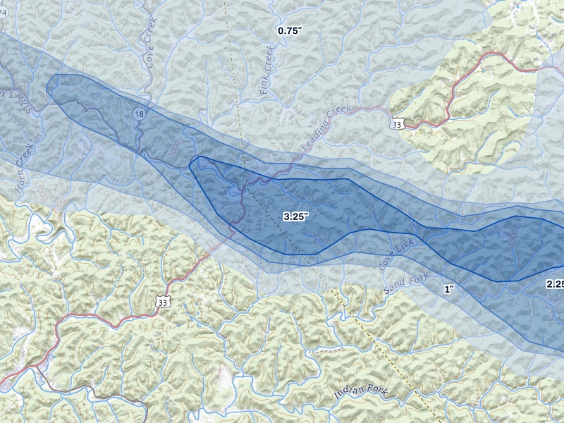 NEXRAD radar-signature map of the hail over Linn, WV