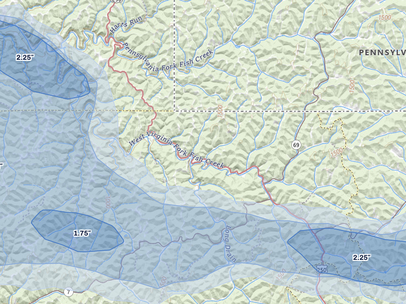NEXRAD radar-signature map of the hail storm over Littleton, WV on Apr 1, 2026
