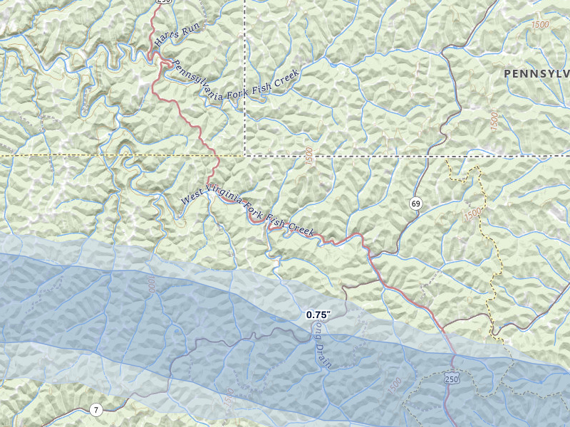 NEXRAD radar-signature map of the hail storm over Littleton, WV on May 13, 2026