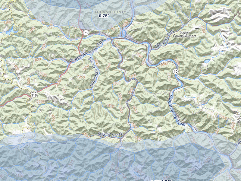 NEXRAD radar-signature map of the hail storm over Logan, WV on Apr 1, 2026