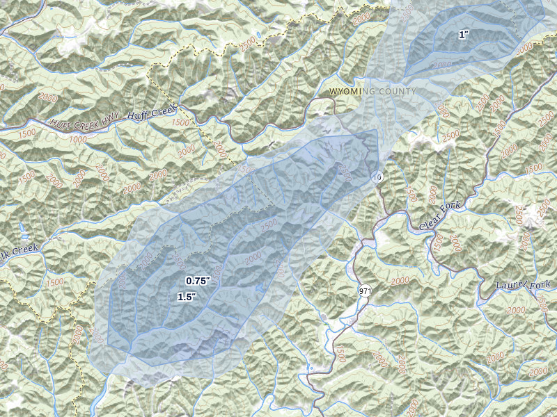 NEXRAD radar-signature map of the hail storm over Lynco, WV on Jul 4, 2026