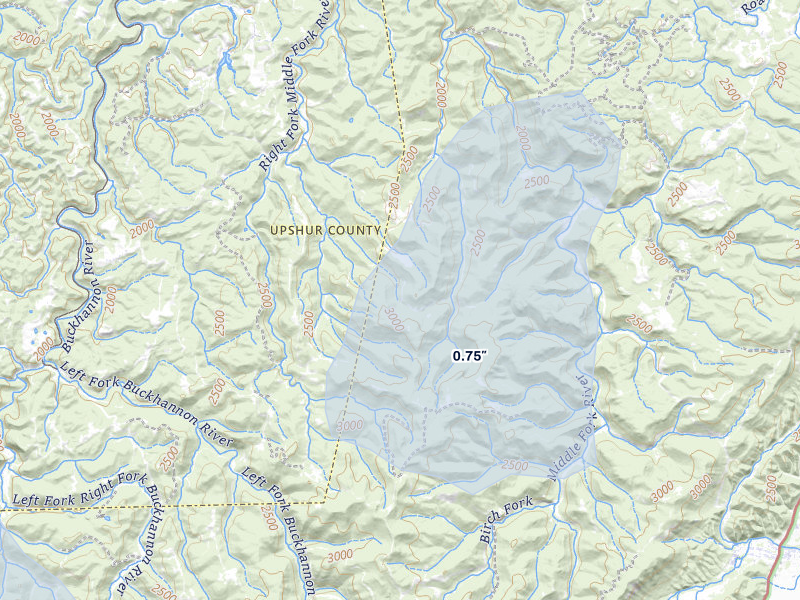 NEXRAD radar-signature map of the hail over Mabie, WV