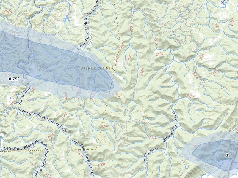 NEXRAD radar-signature map of the hail over Mabie, WV